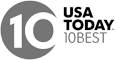 The image shows a logo with a "10" inside a circle and the text "USA TODAY 10BEST" to the right of it.