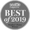 This image is a circular badge from Seattle magazine, reading "Best of 2019 Readers' Choice Winner."
